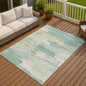 9' X 12' Turquoise And Ivory Abstract Washable Indoor Outdoor Area Rug