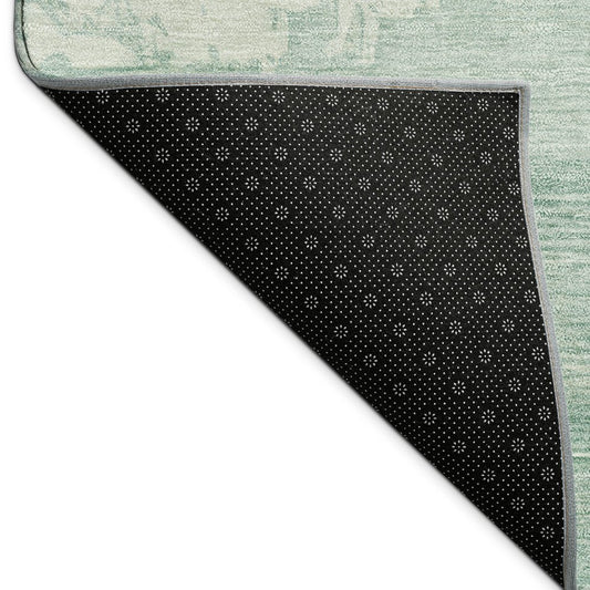 9' X 12' Turquoise And Ivory Abstract Washable Indoor Outdoor Area Rug