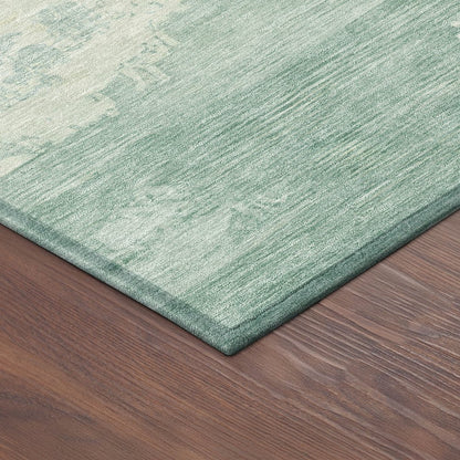 9' X 12' Turquoise And Ivory Abstract Washable Indoor Outdoor Area Rug