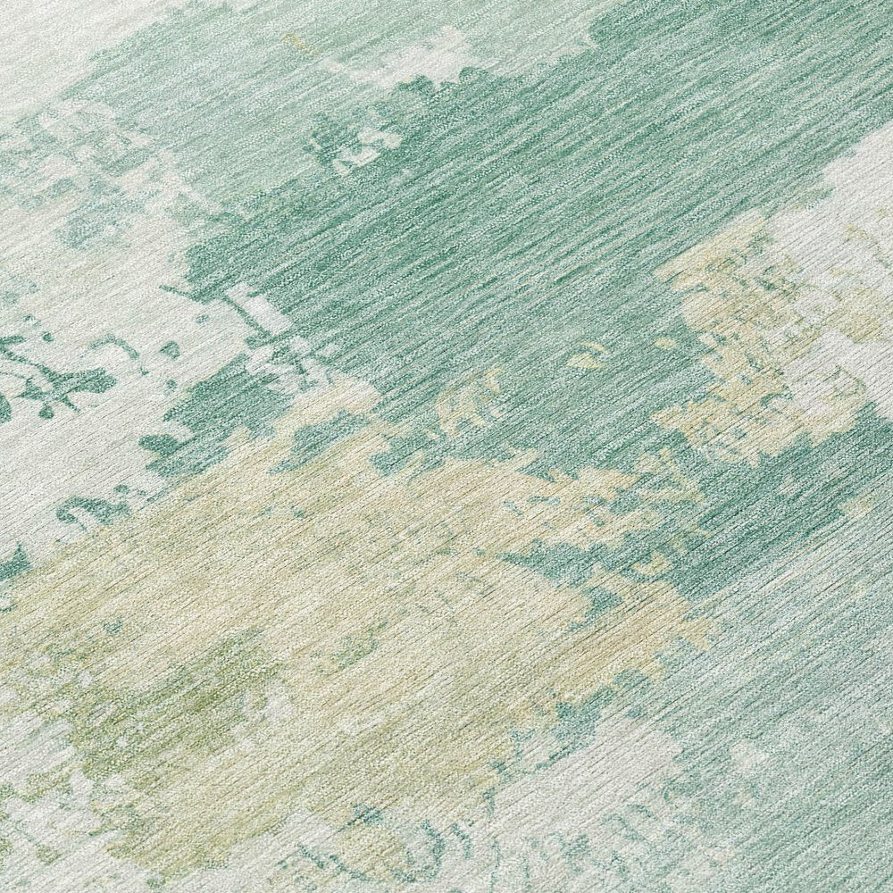 9' X 12' Turquoise And Ivory Abstract Washable Indoor Outdoor Area Rug