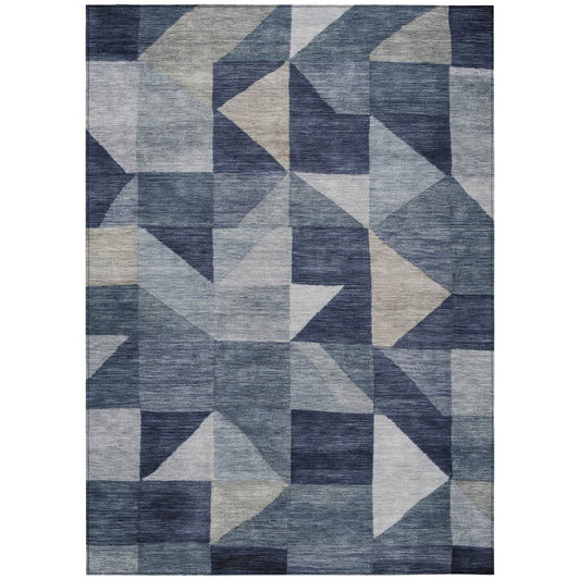 10' X 14' Blue And Wheat Geometric Washable Indoor Outdoor Area Rug