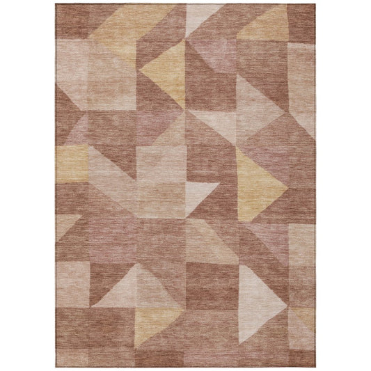 9' X 12' Blush And Wheat Geometric Washable Indoor Outdoor Area Rug