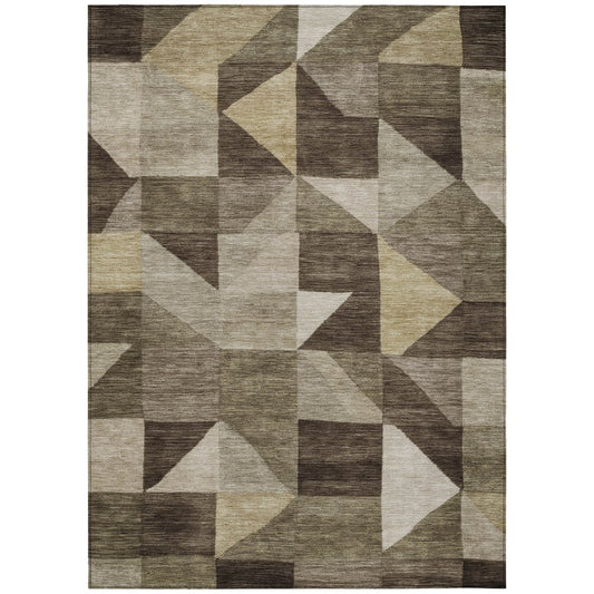 10' X 14' Brown And Beige Geometric Washable Indoor Outdoor Area Rug