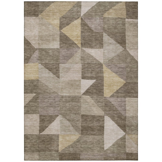 10' X 14' Khaki And Taupe Geometric Washable Indoor Outdoor Area Rug
