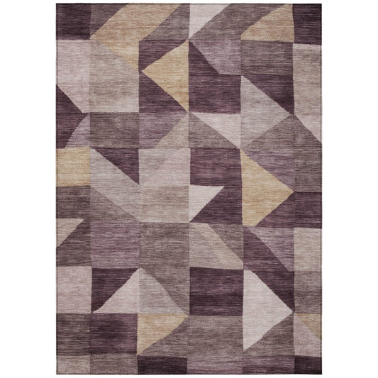 9' X 12' Plum And Wheat Geometric Washable Indoor Outdoor Area Rug