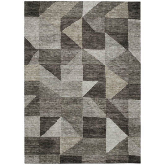9' X 12' Taupe And Beige Geometric Washable Indoor Outdoor Area Rug