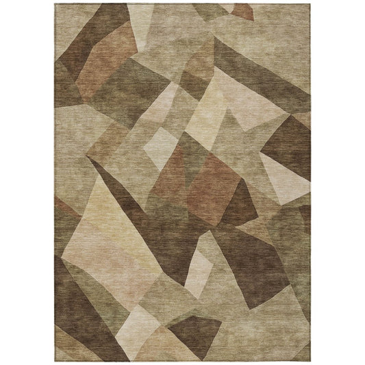 10' X 14' Brown And Beige Abstract Washable Indoor Outdoor Area Rug