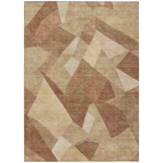 9' X 12' Rust And Beige Abstract Washable Indoor Outdoor Area Rug