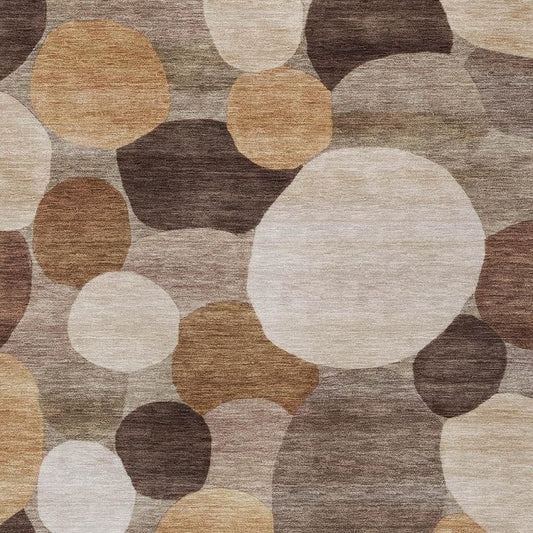 9' X 12' Brown Copper And Beige Geometric Washable Indoor Outdoor Area Rug