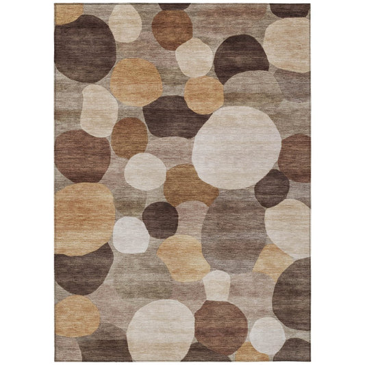 9' X 12' Brown Copper And Beige Geometric Washable Indoor Outdoor Area Rug