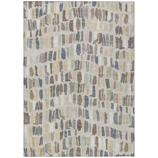 10' X 14' Linen Gray And Beige Striped Washable Indoor Outdoor Area Rug