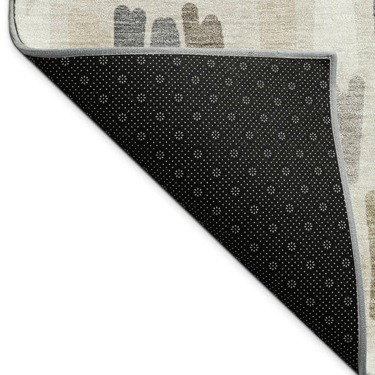 10' X 14' Linen Gray And Beige Striped Washable Indoor Outdoor Area Rug