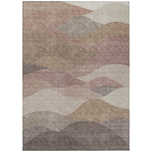 9' X 12' Coffee And Gray Abstract Washable Indoor Outdoor Area Rug
