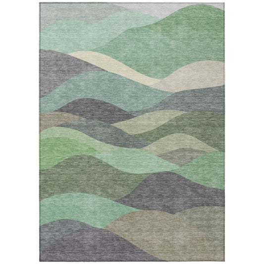 9' X 12' Sage And Beige Abstract Washable Indoor Outdoor Area Rug