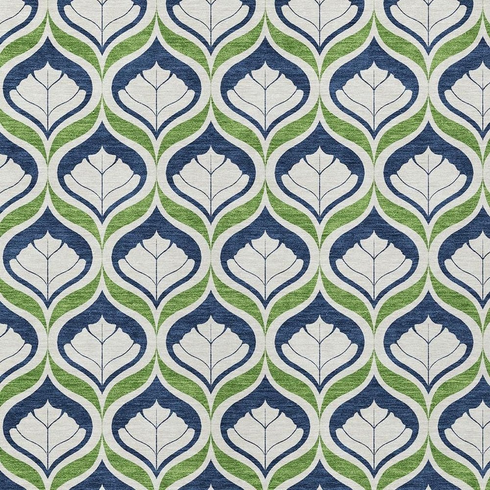 10' X 14' Blue Ivory And Green Geometric Washable Indoor Outdoor Area Rug