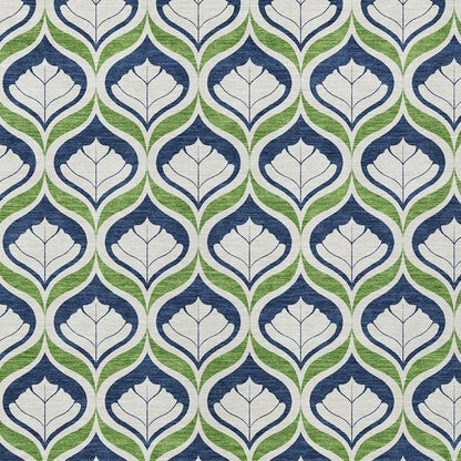 10' X 14' Blue Ivory And Green Geometric Washable Indoor Outdoor Area Rug