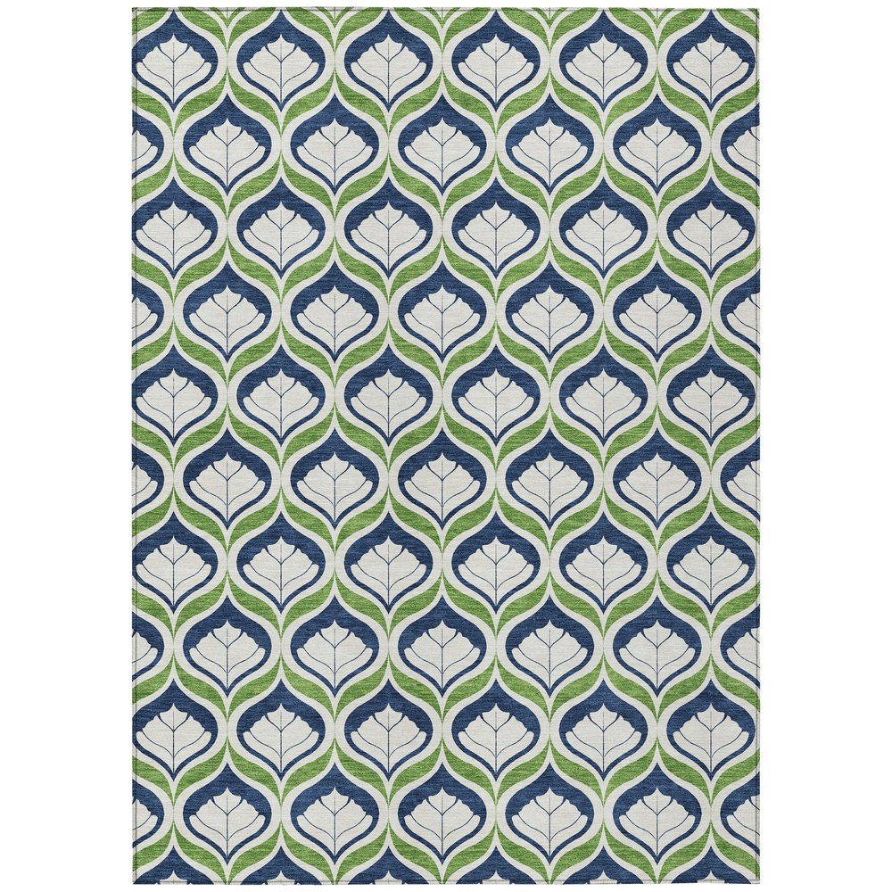 10' X 14' Blue Ivory And Green Geometric Washable Indoor Outdoor Area Rug