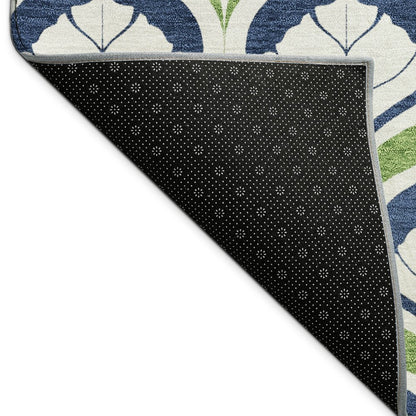 10' X 14' Blue Ivory And Green Geometric Washable Indoor Outdoor Area Rug