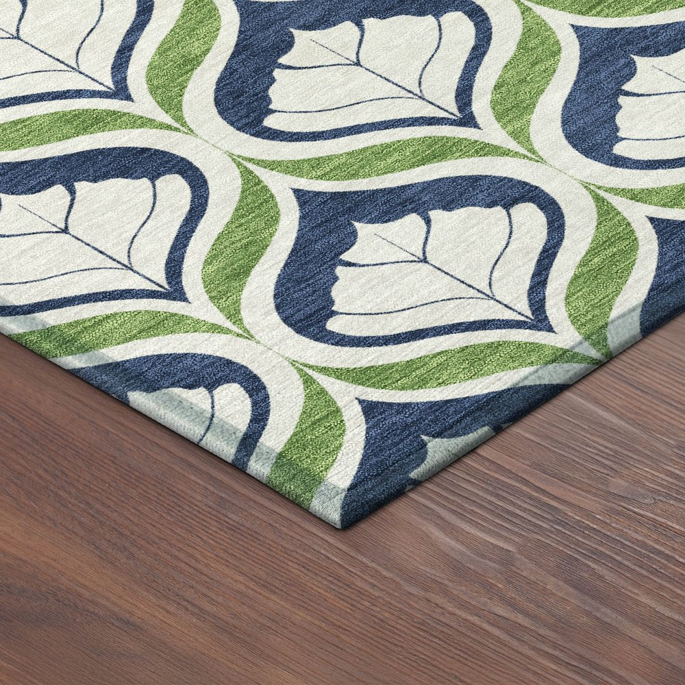 10' X 14' Blue Ivory And Green Geometric Washable Indoor Outdoor Area Rug