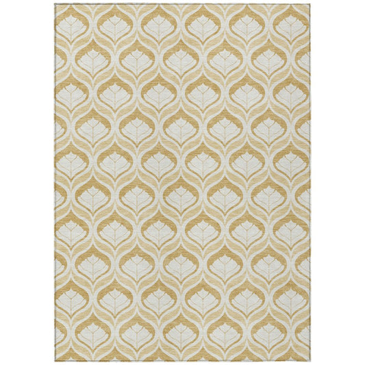 9' X 12' Gold And Ivory Geometric Washable Indoor Outdoor Area Rug