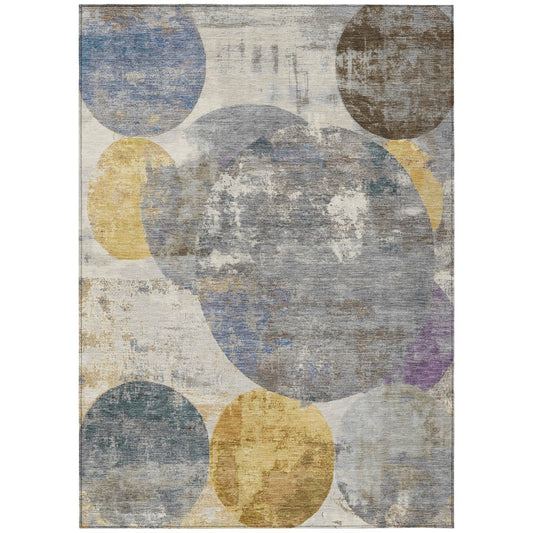 9' X 12' Gray Gold And Ivory Geometric Washable Indoor Outdoor Area Rug