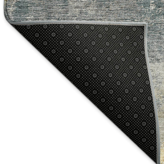 9' X 12' Gray Gold And Ivory Geometric Washable Indoor Outdoor Area Rug