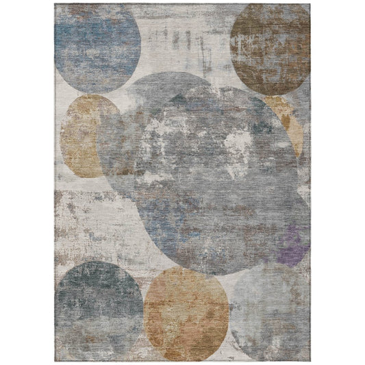 9' X 12' Khaki Gray And Ivory Geometric Washable Indoor Outdoor Area Rug