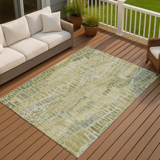 10' X 14' Artichoke Green And Beige Abstract Washable Indoor Outdoor Area Rug