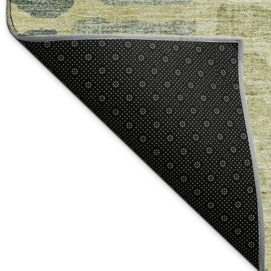 10' X 14' Artichoke Green And Beige Abstract Washable Indoor Outdoor Area Rug
