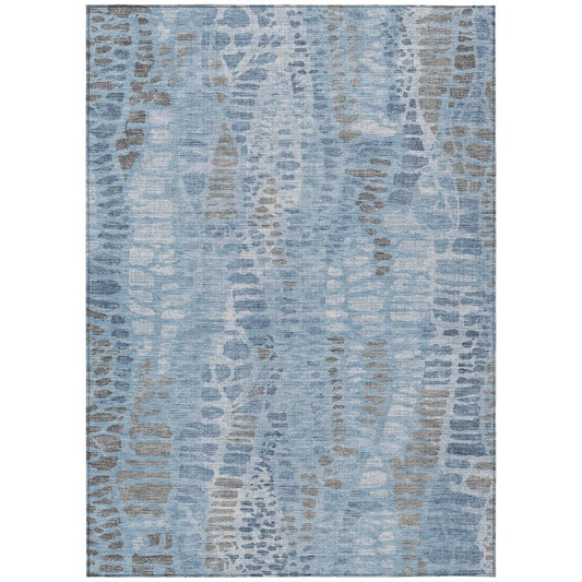 10' X 14' Denim Blue And Ivory Abstract Washable Indoor Outdoor Area Rug