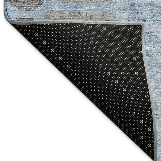 10' X 14' Denim Blue And Ivory Abstract Washable Indoor Outdoor Area Rug