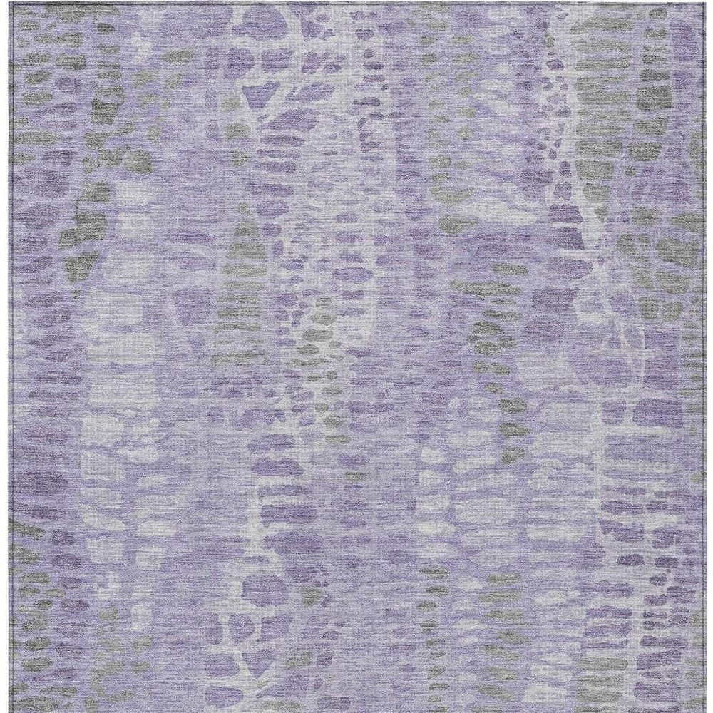 9' X 12' Purple And Gray Abstract Washable Indoor Outdoor Area Rug