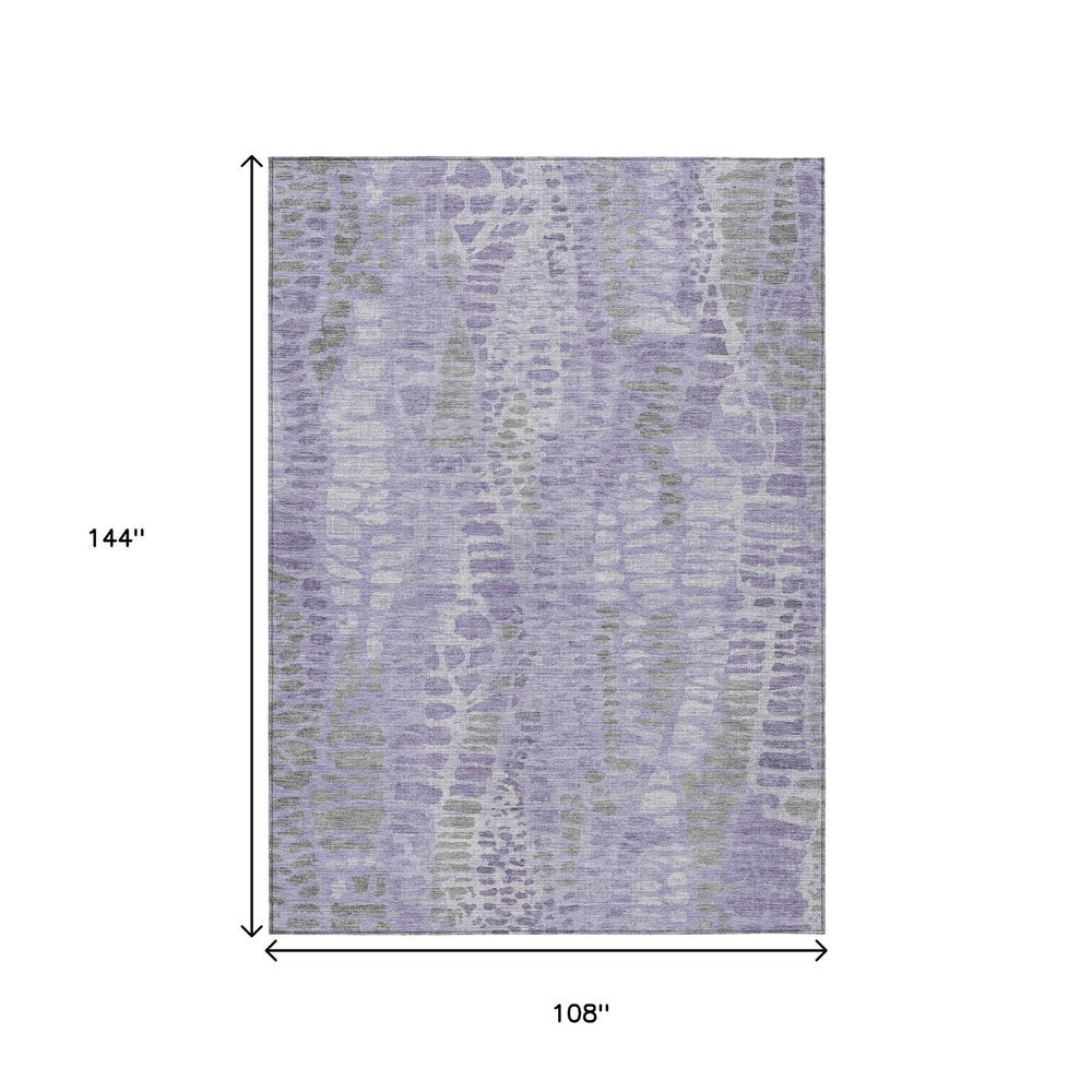 9' X 12' Purple And Gray Abstract Washable Indoor Outdoor Area Rug