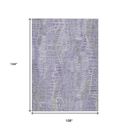 9' X 12' Purple And Gray Abstract Washable Indoor Outdoor Area Rug