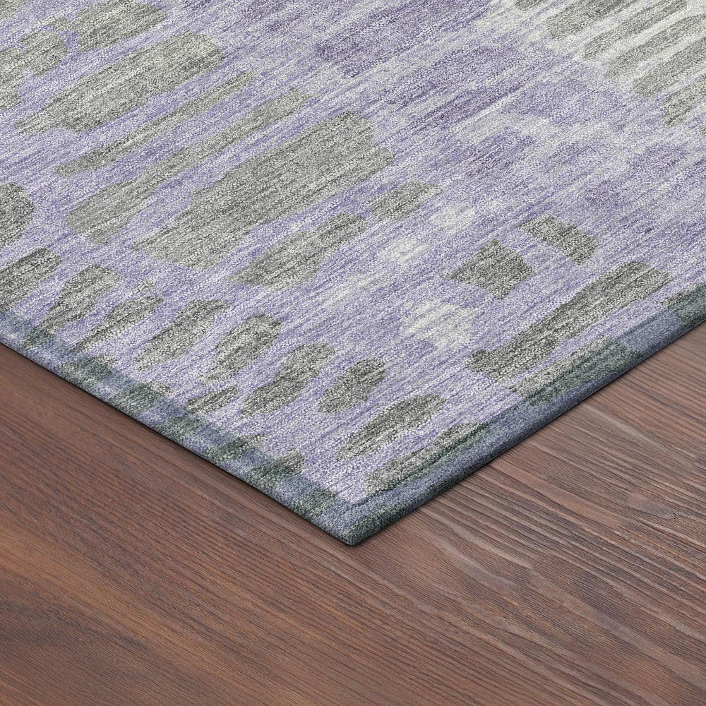 9' X 12' Purple And Gray Abstract Washable Indoor Outdoor Area Rug