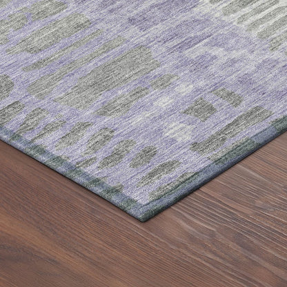9' X 12' Purple And Gray Abstract Washable Indoor Outdoor Area Rug