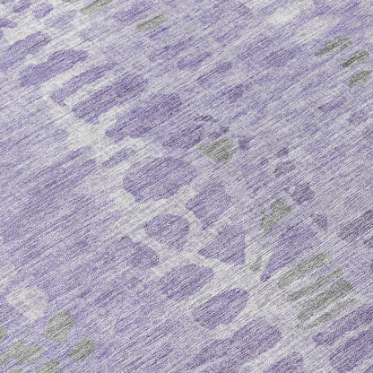 9' X 12' Purple And Gray Abstract Washable Indoor Outdoor Area Rug