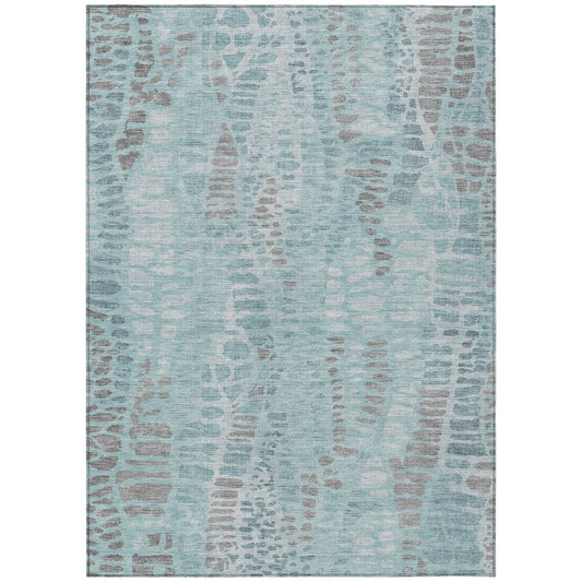 9' X 12' Teal Blue And Gray Abstract Washable Indoor Outdoor Area Rug