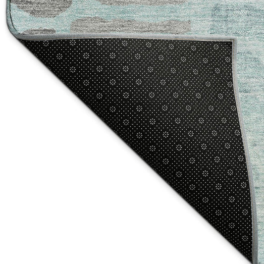 9' X 12' Teal Blue And Gray Abstract Washable Indoor Outdoor Area Rug