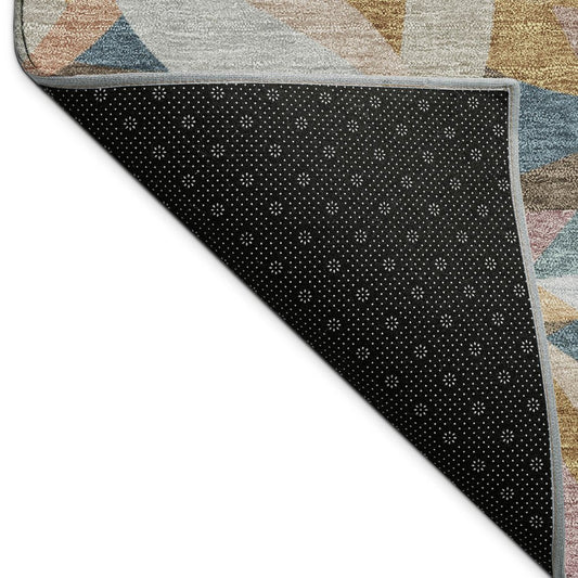 9' X 12' Copper And Blue Floral Washable Indoor Outdoor Area Rug