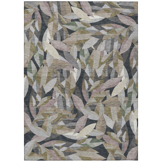 9' X 12' Khaki And Brown Floral Washable Indoor Outdoor Area Rug