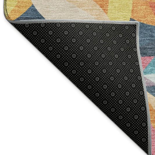 9' X 12' Navy Blue Orange And Yellow Floral Washable Indoor Outdoor Area Rug