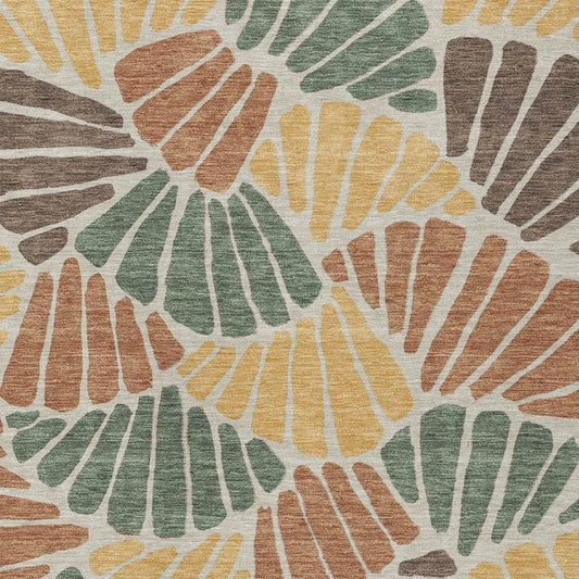 10' X 14' Artichoke Green Copper And Gold Floral Washable Indoor Outdoor Area Rug