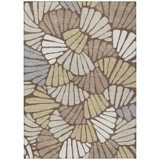 10' X 14' Chocolate Gold And Gray Floral Washable Indoor Outdoor Area Rug