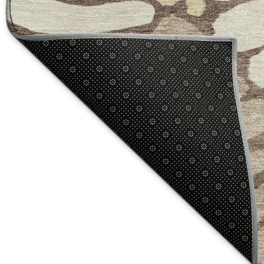 10' X 14' Chocolate Gold And Gray Floral Washable Indoor Outdoor Area Rug