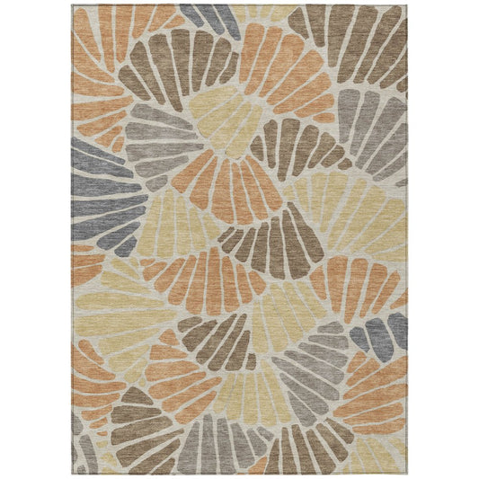 9' X 12' Copper Gold And Brown Floral Washable Indoor Outdoor Area Rug