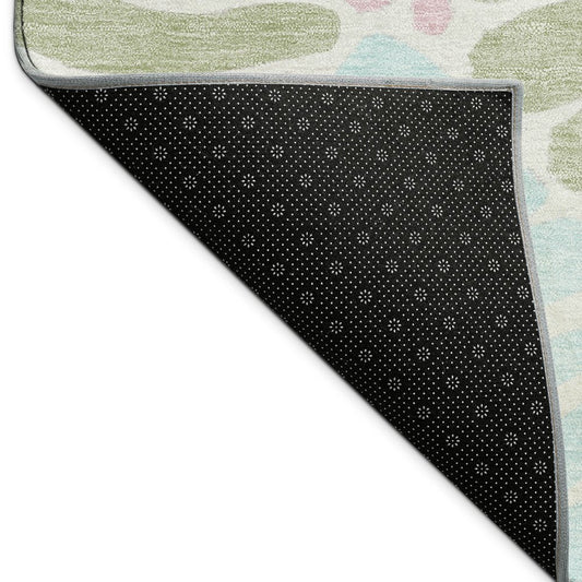 9' X 12' Sage Pink And Aqua Floral Washable Indoor Outdoor Area Rug
