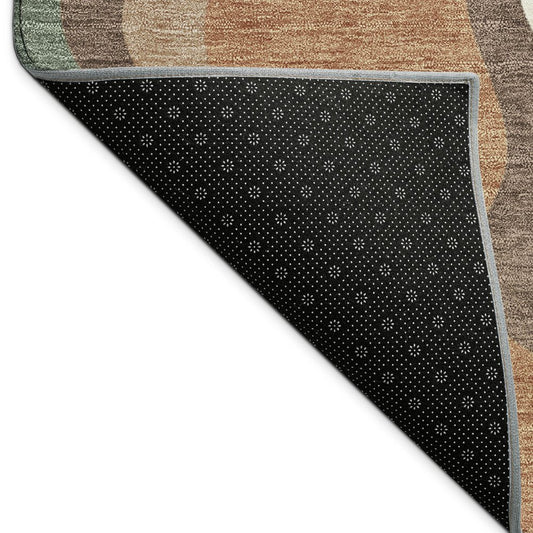9' X 12' Copper Ivory And Fern Green Abstract Washable Indoor Outdoor Area Rug