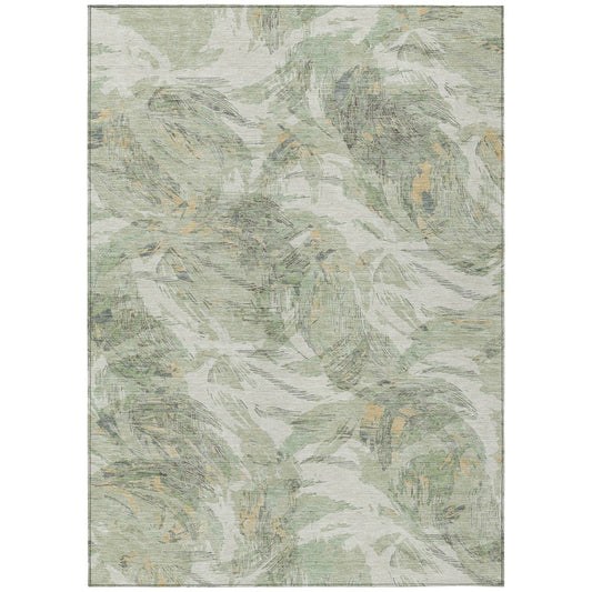 9' X 12' Lime Green And Ivory Floral Washable Indoor Outdoor Area Rug
