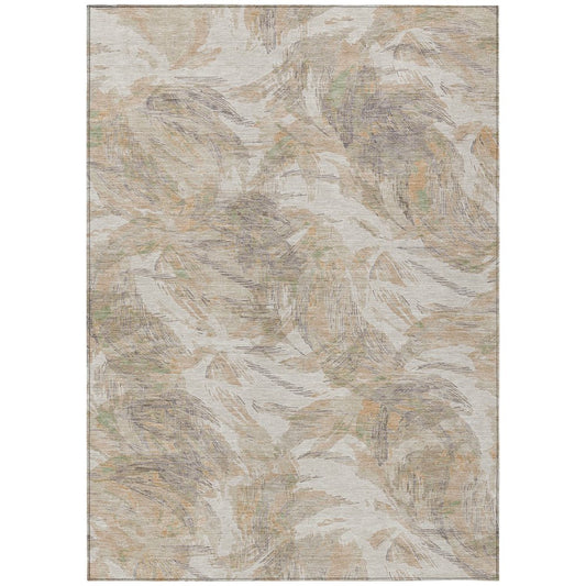 10' X 14' Khaki And Ivory Floral Washable Indoor Outdoor Area Rug